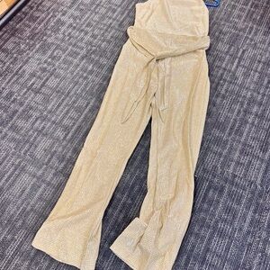 Elegant Metallic Gold Wide-Leg Jumpsuit with Waist Tie